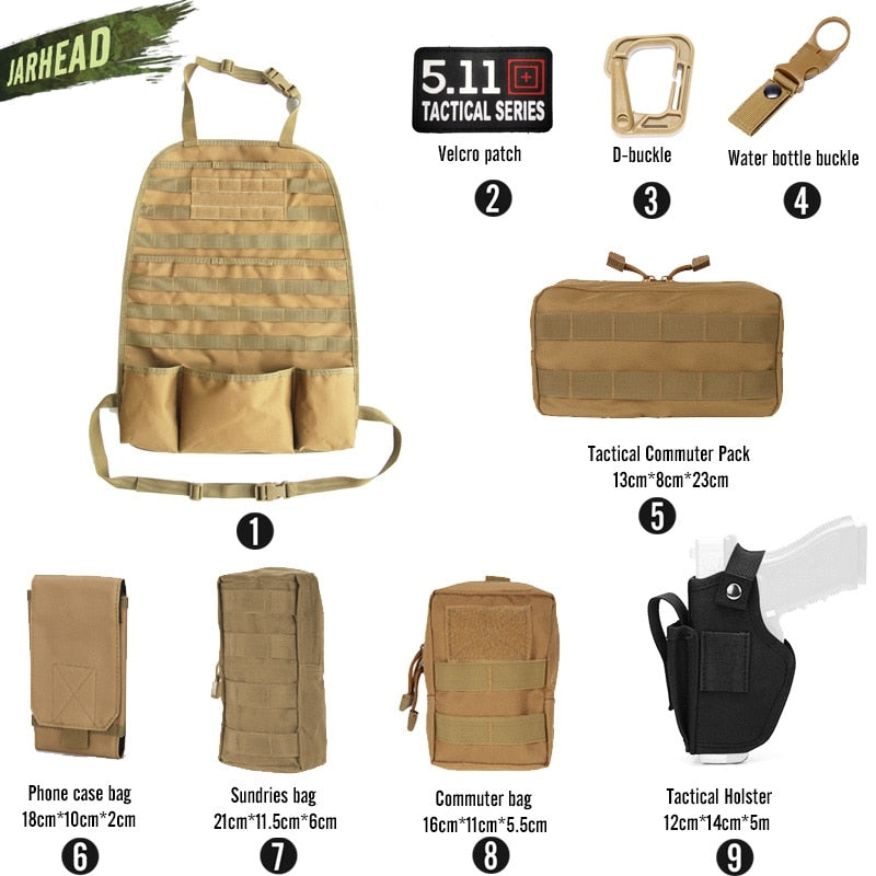 Universal Tactical MOLLE Car Seat Back Organizer military MOLLE Panel Vehicle Seat Cover Protector Kit Mat Black