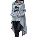 Letter Letters Print Hoodies For Women Long Irregular Sweatshirts Hoodies Kawaii Femmes Casual 2021 Printing Clothings Street