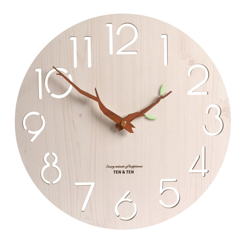 Reloj de pared 3D de madera, diseño moderno, decoración nórdica para habitación de niños, reloj de cocina, reloj de pared hueco artístico, decoración del hogar de 12 pulgadas