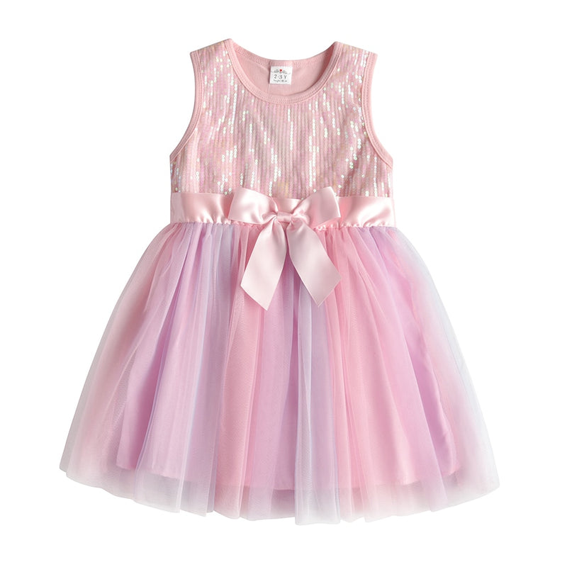 VIKITA Girls Dress Summer Kids Birthday Party Prom Dresses Kids Sequins Vestidos Kids Elegant Sleeveless Dress Girls Clothing