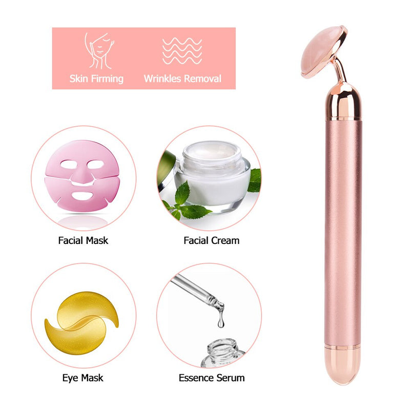 2 in 1 Electric Jade Roller Natural Rose Quartz Vibrating Massager Face Lift Slimming Wrinkle Removal Skin Tightening