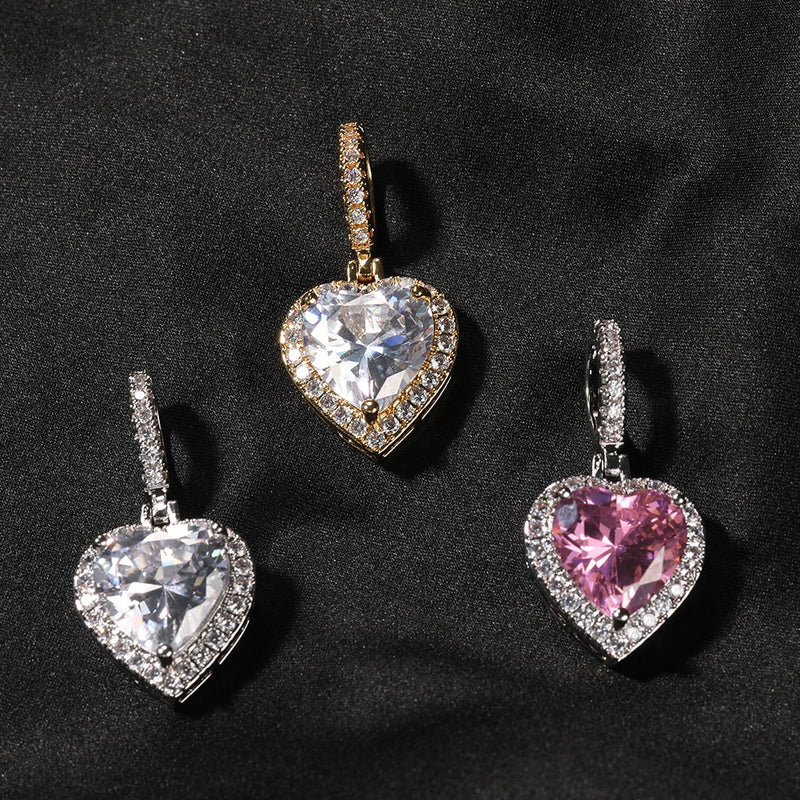 THE BLING KING Neue Pfirsich-Herz-Anhänger-Halskette Farbe Psychedelic HipHop Full Iced Out Cubic Zirconia CZ Stone