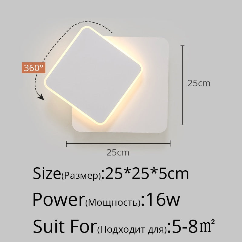 Wall Lamps for Bedroom living room square white black body AC90-260V Indoor Led Wall Lamp Rotatable Plated Metal 5W/16W Sconce