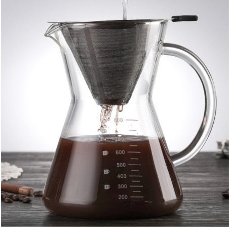 1PC 1000ml Glass Coffee Pot Dripper Moka Tea Maker Percolator Barista Tools Espresso Manual Kettle Teapot With Stainless Steel