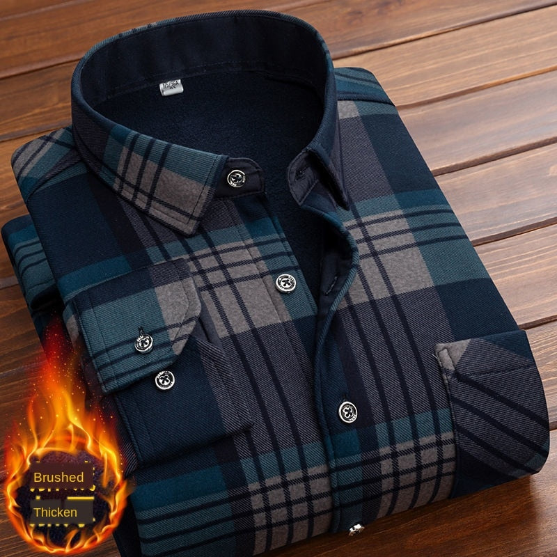 Camisa Formal para hombre 2020 de manga larga de lana a cuadros cálidos camisa de cuello a cuadros de gran tamaño ropa de terciopelo de invierno camisa a cuadros cálida 5XL
