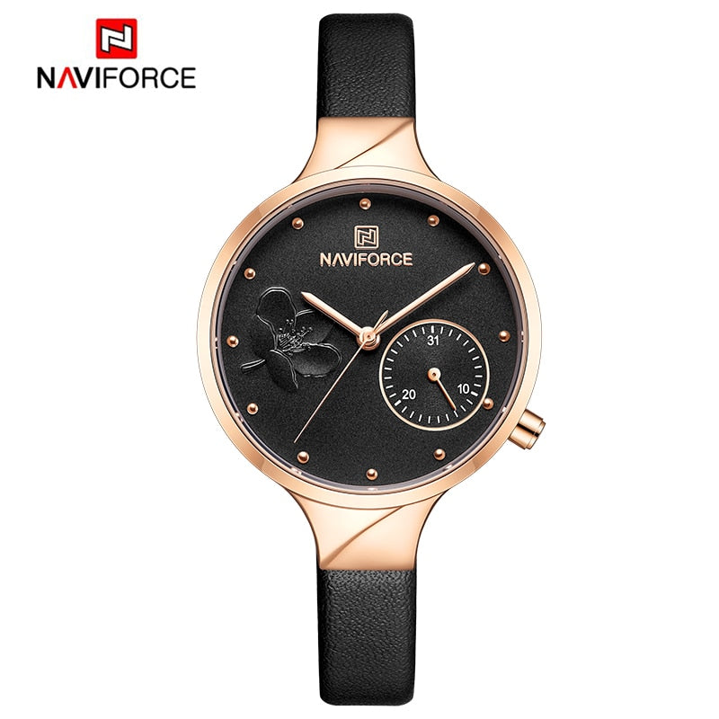 NAVIFORCE Damenuhren Top-Marke Luxus Mode Damen Quarz Armbanduhr Damen Leder Wasserdichte Uhr Mädchen Relogio Feminino