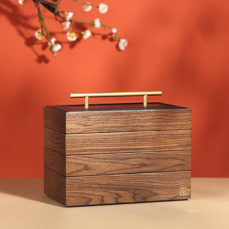 Casegrace Luxus-Schmuckkästchen aus Holz, groß, mit Griff, 4 Schichten, Ohrring, Halskette, Schmuck, Aufbewahrungsbox, Organizer, Schatulle