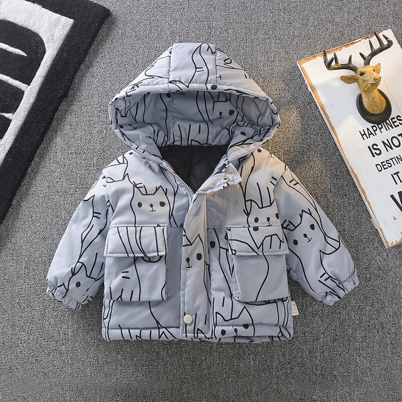 New Winter Children Thicken Clothes Baby Boys Girls Cotton Hooded Jacket Autumn Kids Toddler Fashion Coat Infant Casual Costume