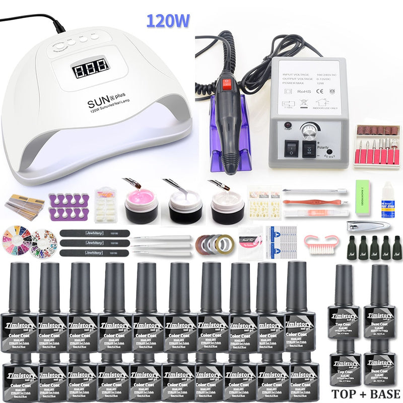 Manicure Set With UV Led Nail Lamp 120W/54W Nail Set 30/20 Colors Gel Nail Polish Kit Sets Tools Set With Nail Drill Machine