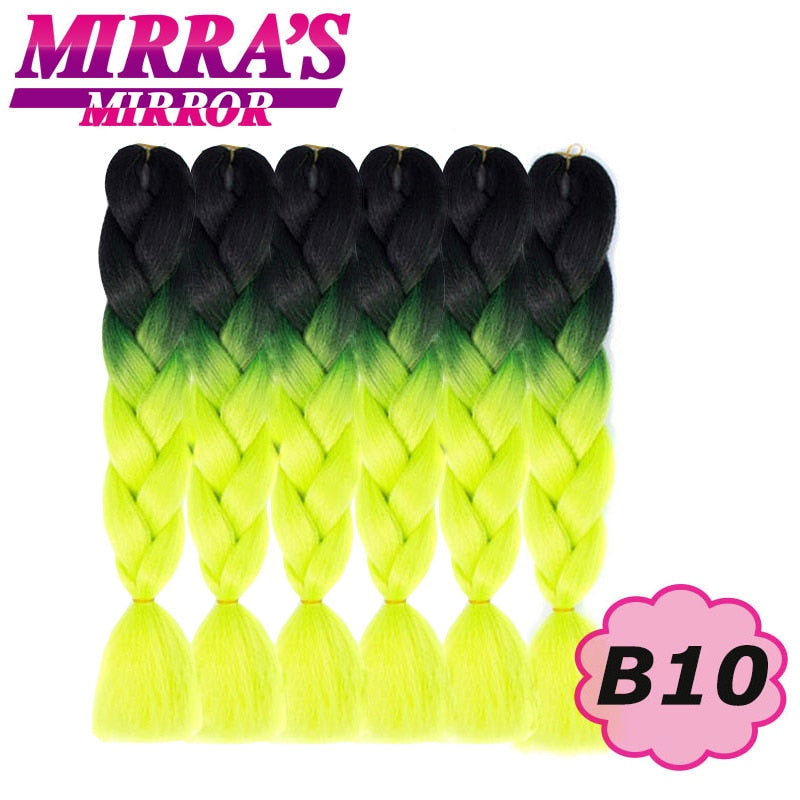 Trenzas Jumbo de 24 pulgadas, cabello sintético para caja trenzada, extensiones de cabello trenzado Ombre, tres tonos, negro, marrón, azul, rosa, espejo de Mirra