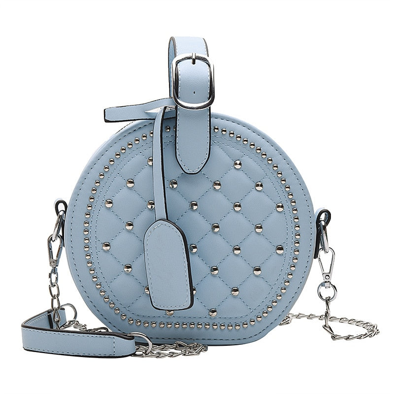 Fashion Chain Rivet Circular Women Shoulder Bag PU Leather Women&