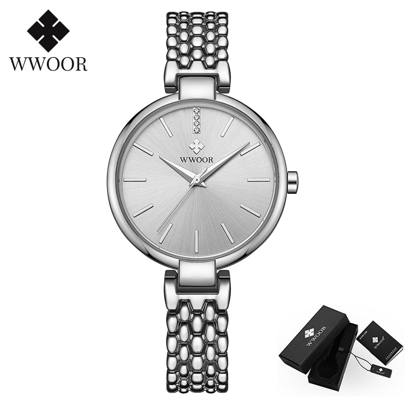 WWOOR Elegant Ladies Watch Diamond Quartz Bracelet Watches Set Top Brand Luxury Female Dress Wrist Watch Clock Relogio Feminino