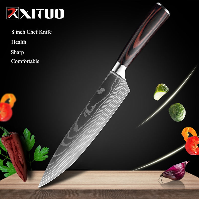 XITUO 8&quot; inch japanese kitchen knives Damascus surface Chef Knife wood handle Japan steel Santoku Cleaver Utility Knives tool