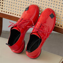 MILI-MIYA Personalized Design Mixed Color Women Patent Leather Pumps Lace-Up Round Toe Full Genuine Leather Fashion Street Shoes