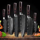 Stainless Steel Chef Knife Set with Knife Cover Case Sheath 8 Pcs  Cleaver Slicing Damascus Veins  Survive  Kitchen Knives Set