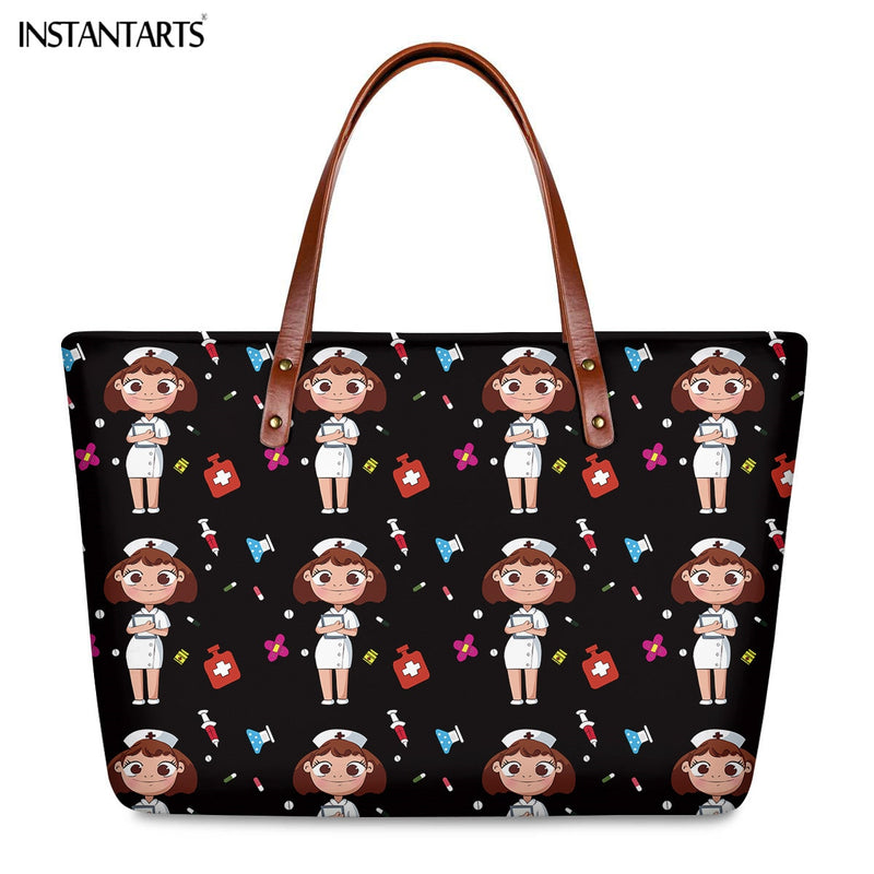 Bolsos de trabajo informales con estampado de enfermera de dibujos animados instantáneos para mujer, bolso de mano de gran capacidad, bolso de hombro de viaje a la moda paramédico de Hospital