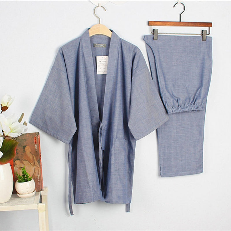 Kimono japonés de algodón, ropa de dormir para hombres samurái, camisetas Haori + Pantalones, conjunto de ropa, pijama Yukata tradicional, camisón Jinbei