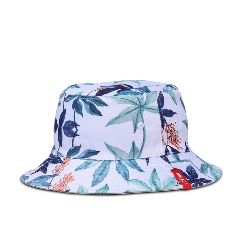 NUZADA Print Bucket Hat Sommerhüte für Frauen Fischerhut Baumwolle faltbar weibliche Sonnenschutzkappen doppelseitig kann getragen werden