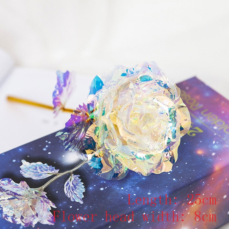 LED Enchanted Galaxy Rose Eternal 24K Gold Foil Flower con cadena de luces en cúpula para decoración del hogar Navidad regalo del Día de San Valentín