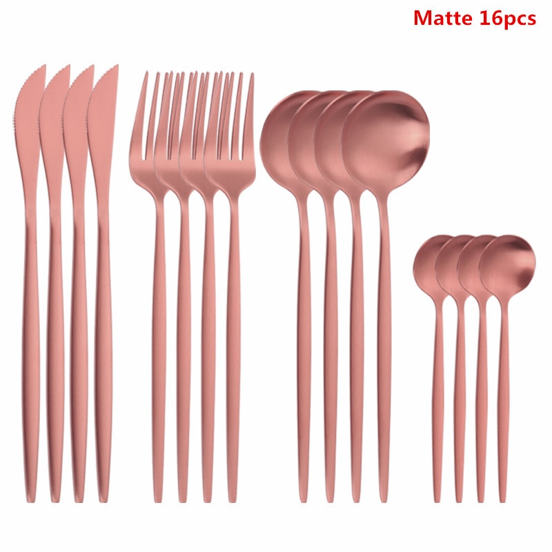 Black Tableware Forks Knives Spoons Cutlery Dinner Set Stainless Steel Cutlery Set Kitchen Flatware Set 16Pcs Luxury Dinnerware