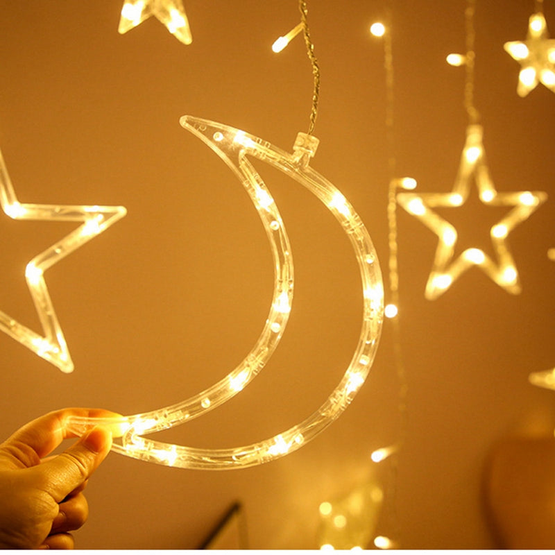 Eid Mubarak Star Moon Led Curtain Garland String Lights Ramadan Decoration Islam Muslim Party Decor Eid Al Adha Gifts Eid Lights