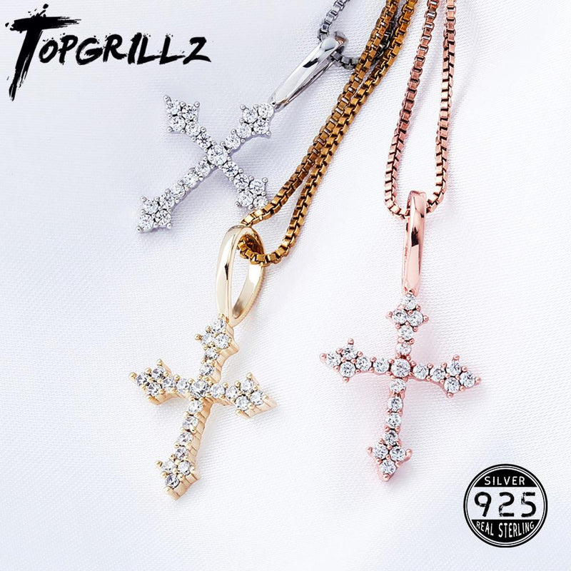 TOPGRILLZ, colgante de plata de ley 925 para mujer, colgante de Cruz de Zirconia cúbica helada, joyería de moda de Hip Hop para regalo