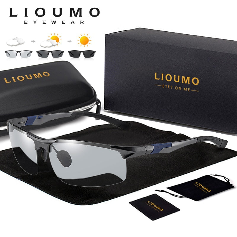 LIOUMO Photochromic Sun Glasses Polarized Men Aluminum Magnesium Frame Sport Driving Sunglasses Change Color gafas de sol hombre