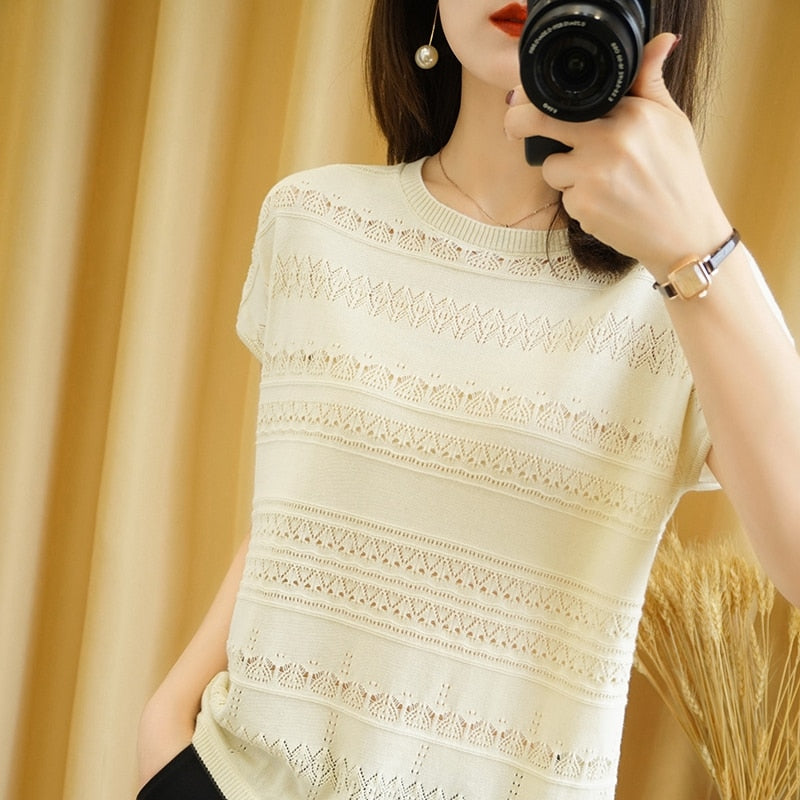 Pure cotton T-shirt women 2021 summer new round neck pullover pure color knitwear plus size casual sweater short sleeve tees hot