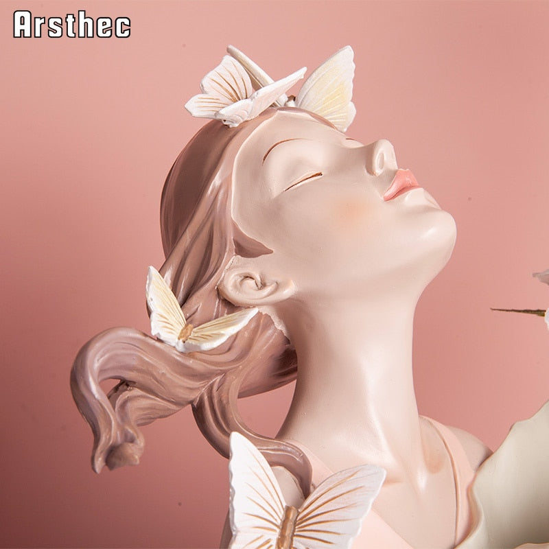 Arsthec Fairy Girl Flowers Vase Statues Kawaii Resin Art Sculpture For Interior Home Decor Wedding Valentine&