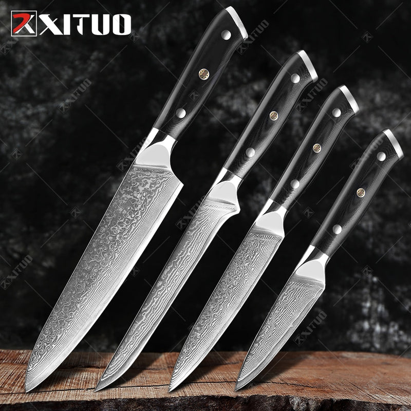 XITUO Damasco Chef cuchillo 1-8 piezas profesional Japón Sankotu Cleaver hueso cuchillos utilidad Kiritsuke pelado cuchillo de cocina