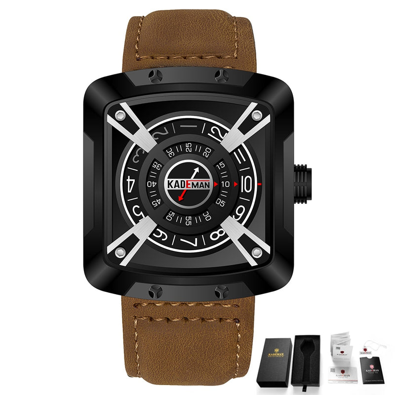 KADEMAN Top Brand Luxury Men Watches Waterproof Sport Square Leather Strap Quartz Watch Casual Wristwatch Male Relogio Masculino