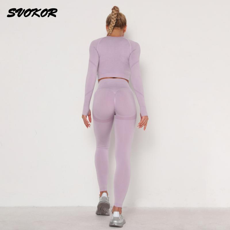 SVOKOR Crop Top Gym Set Seamless Women Yoga Workout Set Fintess Clothing Push Up Leggings Sport Wear Women Suits Tracksuit