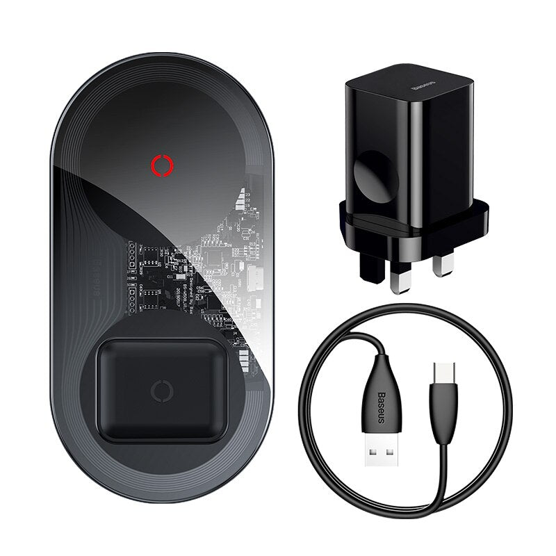 Cargador inalámbrico Baseus 24W Qi para Airpods para iPhone 11 con Cable USB 12V CN/EU/UK cargador de carga rápida cargador de teléfono Pad