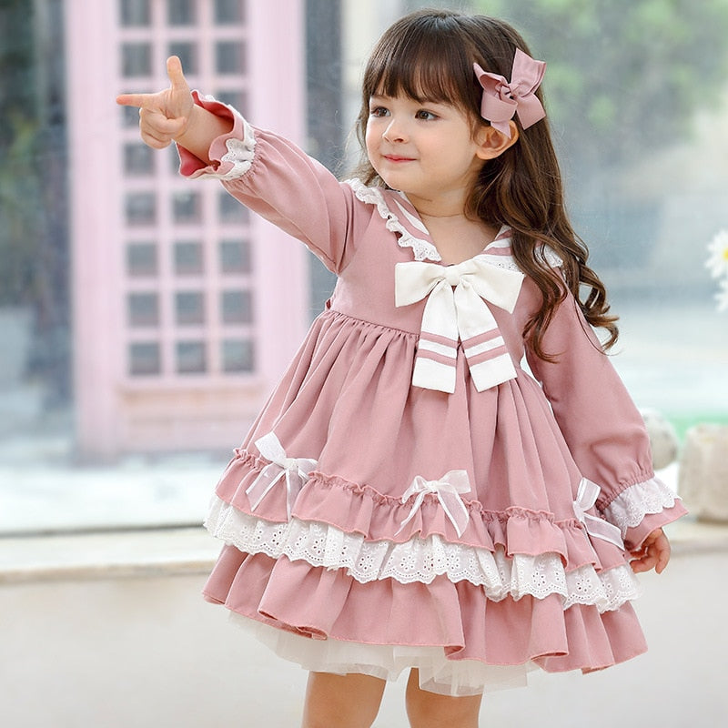 Baby Girls Spanish Dress Children Bowknot Lolita Ball Gowns Kids Birthday Pageant Party Dresses infant Vintage Princess Vestidos