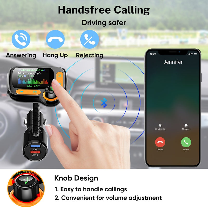 Deelife Bluetooth Auto Freisprecheinrichtung FM Transmitter Modulator Aux USB QC 3.0 Mp3 Musik Player