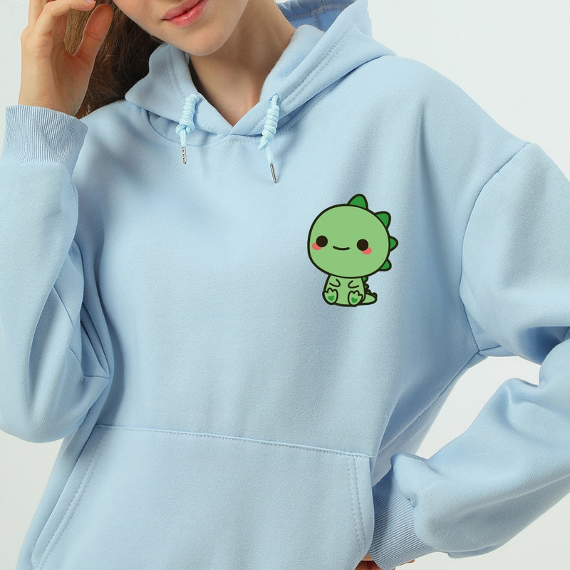 Sudadera con capucha japonesa bonita para mujer, sudaderas con estampado de dinosaurio divertido que combina con todo, jerséis de algodón sueltos con bolsillos Retro para mujer