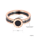 JeeMango Black Acrylic Love Roman Numerals Wedding Rings For Women Rose Gold Titanium Stainless Steel Ring Jewelry JR19060