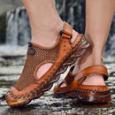 Summer Sandals Men Breathable Footwear Mesh With Hole Cow Leather Shoes Male Comfortable Soft Translucent Sole Men&