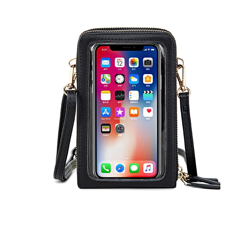 HEISSE transparente berührbare Handy-Taschen-Frauen-Umhängetasche Pu-Leder-Damen-Crossbody-Beutel-weibliche kleine Handtaschen-Geldbörse