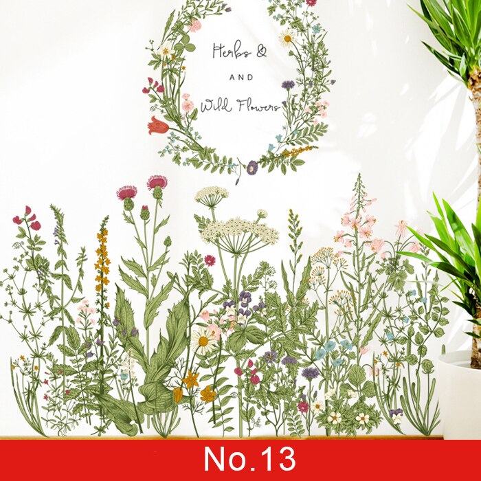 24 estilos Serie de plantas Pegatinas de pared para sala de estar Dormitorio Hojas verdes Calcomanías de pared extraíbles Vinilo DIY Murales ecológicos