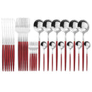 JANKNG 30pcs Black Gold Dinnerware Set Stainless Steel Flatware Set Cake Fork Spoon Knife Silverware Tableware Set Cutlery Set