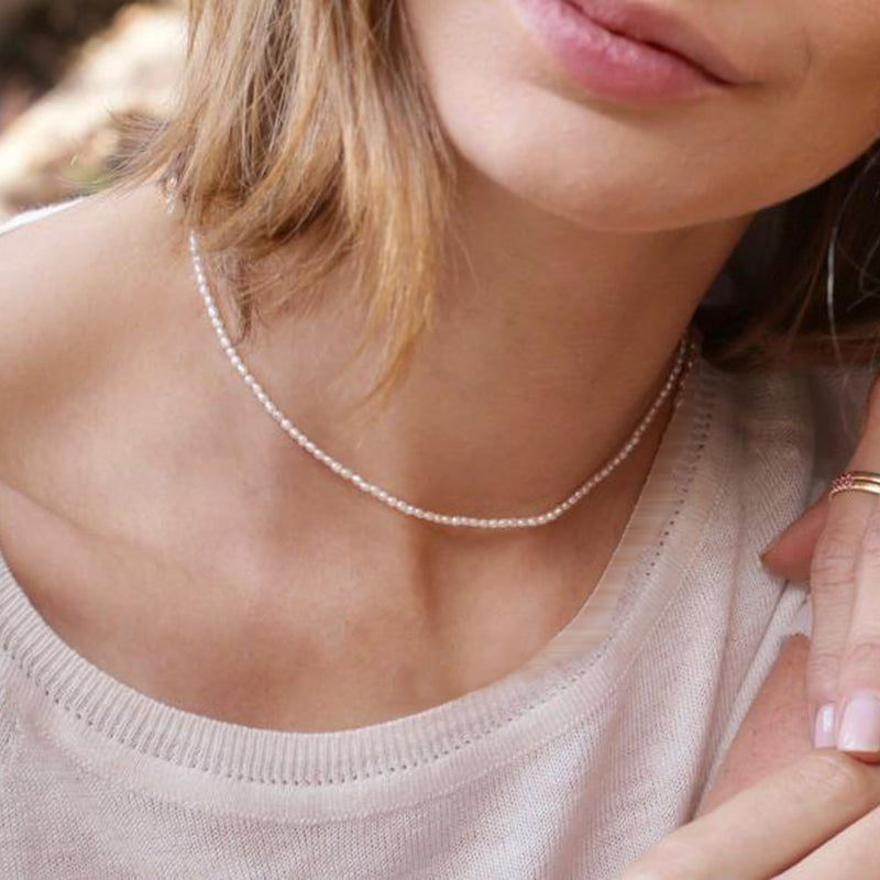 Trendy Hot New Minimalist Real Pearl Necklace 2mm/3-4mm Size Freshwater Pearl Necklace Choker Simple Delicate Jewelry for Women