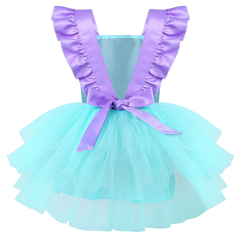 Baby Girls Mermaid Dress Cosplay Costumes Princess Sleeveless Glossy Fish Scales Backless Mesh Splice Tutu Dress Short skirt