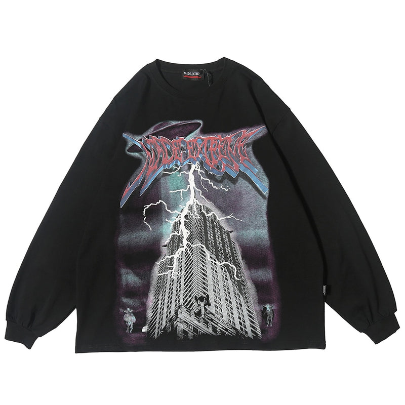Blitz Grafik Langarm T-Shirt Gothic Fairy Grunge T-Shirts Männer Hip Hop Print Goth Streetwear 2022 Herbst Trending Kleidung Top