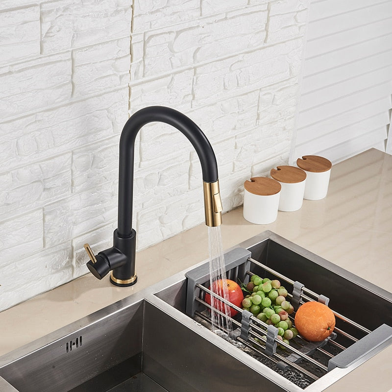 Senlesen Brushed Golden Kitchen Faucet Pull Out Spout Stainless Steel W/ Pull Down Sprayer Single Handle Kitchen Sink Faucets