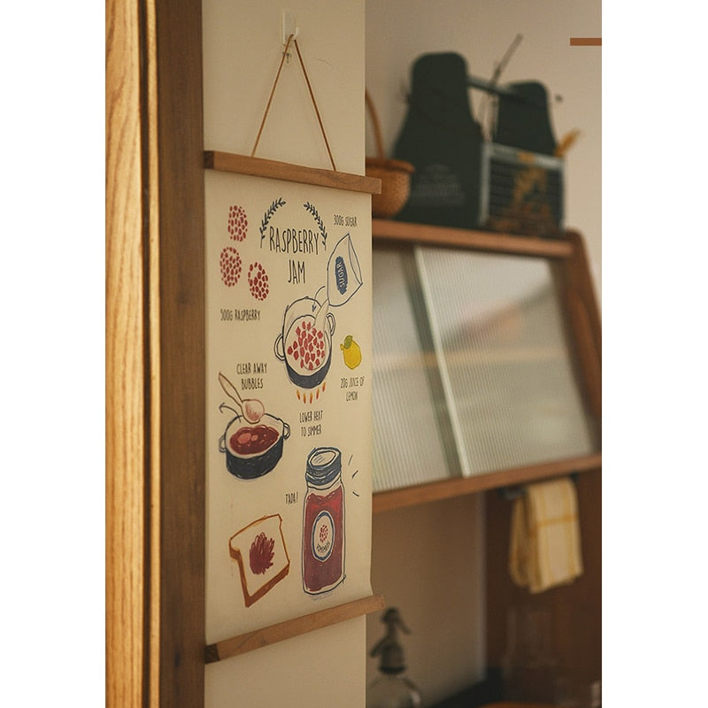 Póster de madera colgante nórdico, colgador de calendario, marco de pan, carteles de frutas, impresiones, imágenes de pared para el hogar, sala de estar, cocina, arte de pared