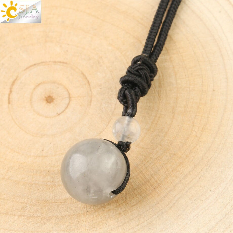 CSJA Natural Stones Necklaces &amp; Pendants Lucky Obsidian Lapis Tiger Eye Braided Rope Chain Woman Men Vintage Jewelry Gifts S463