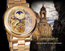 Forsining Automatic Mechanical Business Watch Mens Clock Golden Moon Phase Steel Strap Wrist Watches Top Brand Relogio Masculino