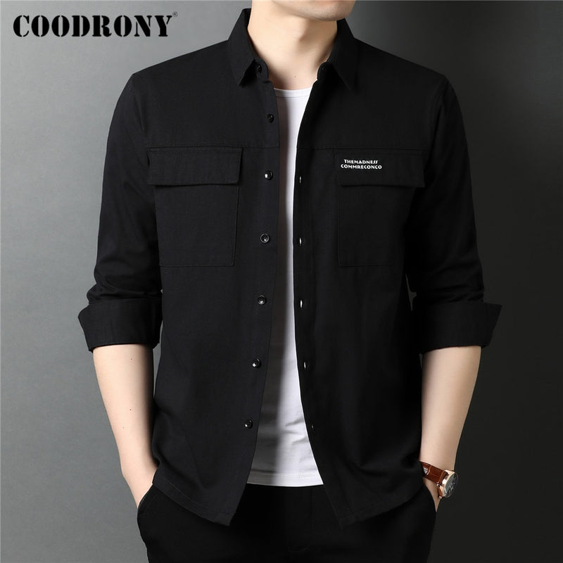COODRONY marca primavera otoño ropa de calle de alta calidad estilo de moda bolsillo grande 100% algodón camisa de manga larga hombres ropa C6112