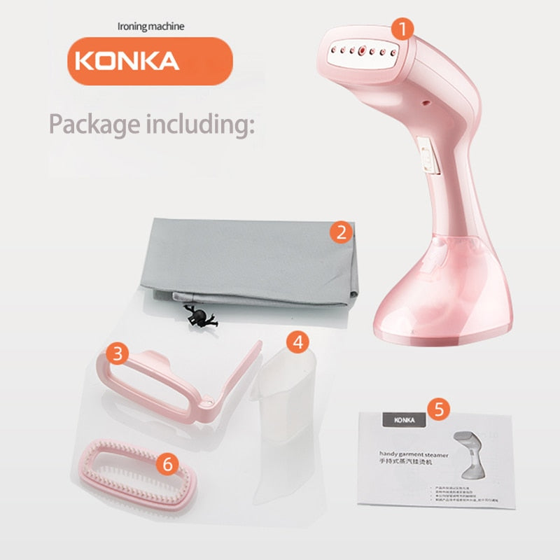 Vaporizador de ropa de mano KONKA 1500w planchado rosa para ropa 250ml portátil hogar y viaje 15s vapor de tela de calor rápido para el hogar